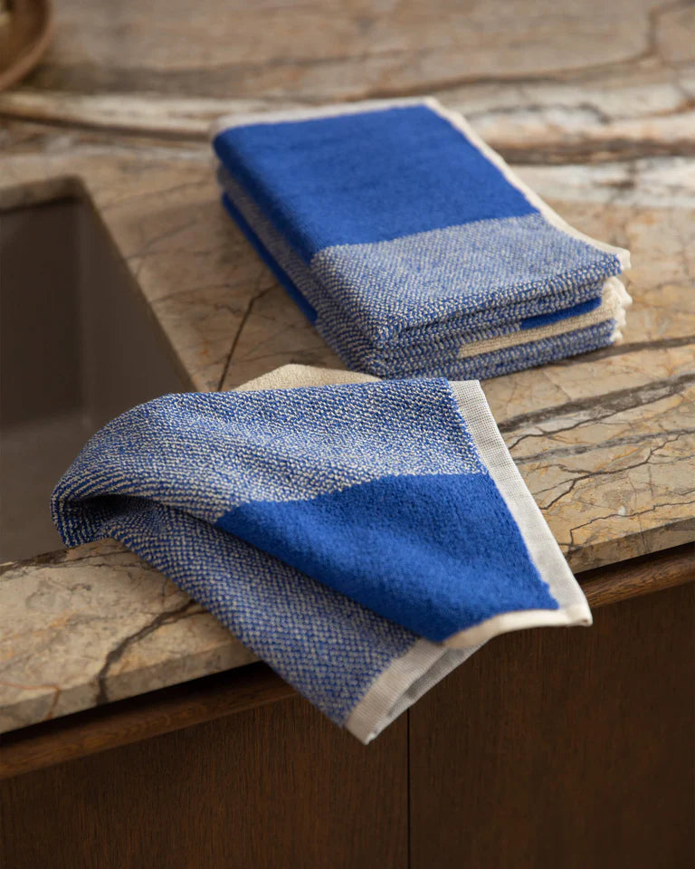 guest towel set of 2 | cobalt blue ecru