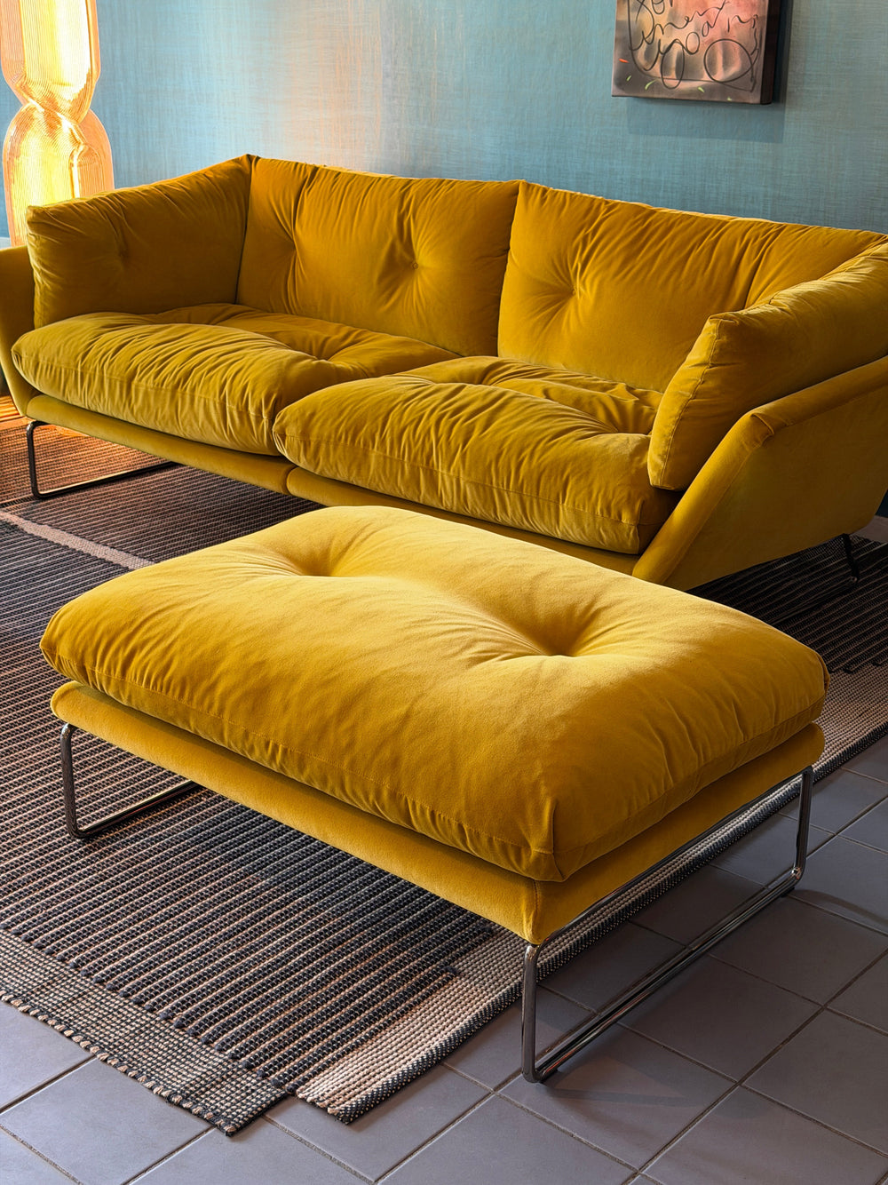 New York Suite | Sofa & Pouf | Yellow Velvet