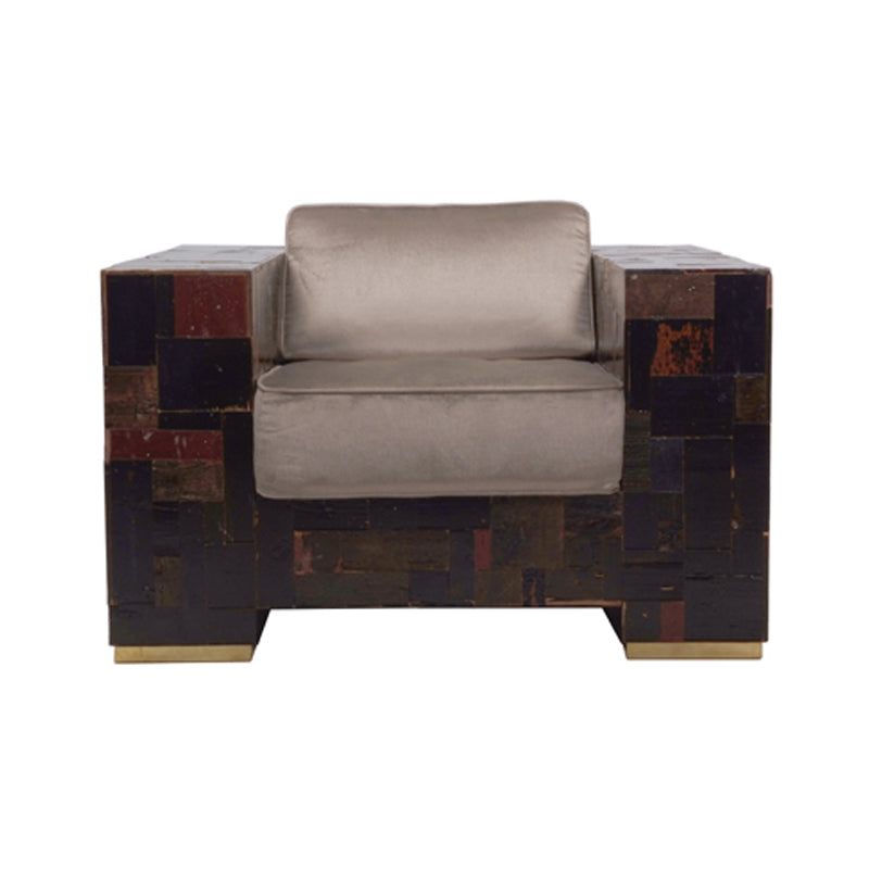 dark waste armchair in scrapwood