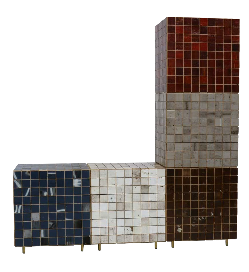 waste tile cube cabinet in scrapwood