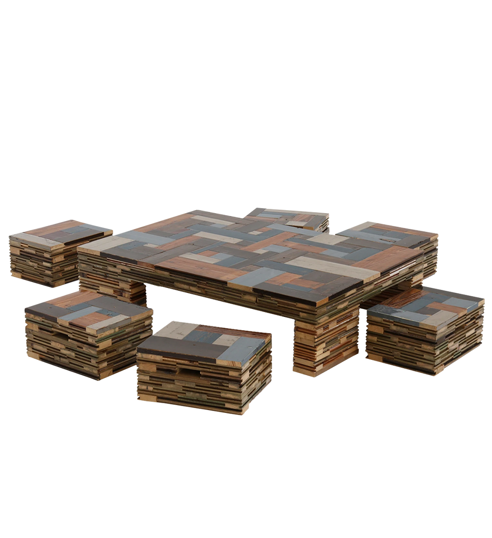 waste cube with 6 stools | scrapwood
