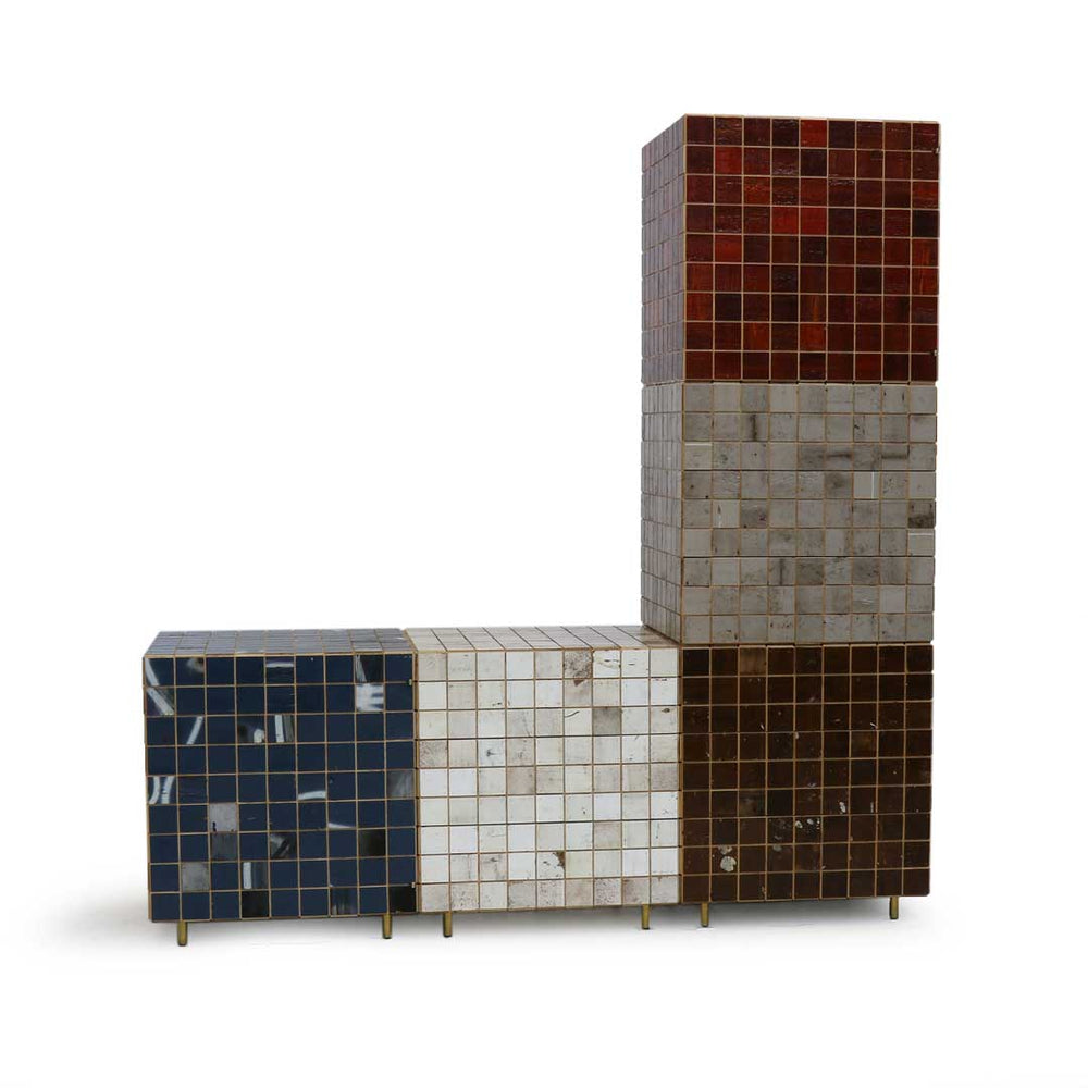 waste tile cube cabinet in scrapwood